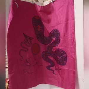 Rare Silk Dragon STAR OF SAIM Hand-Woven Scarf 35" Sq Fuschia & Purple